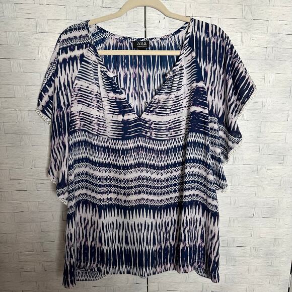 a.n.a Tops - A.N.A. Women’s bohemian blouse flutter sleeve tassel trim bohemian plus size